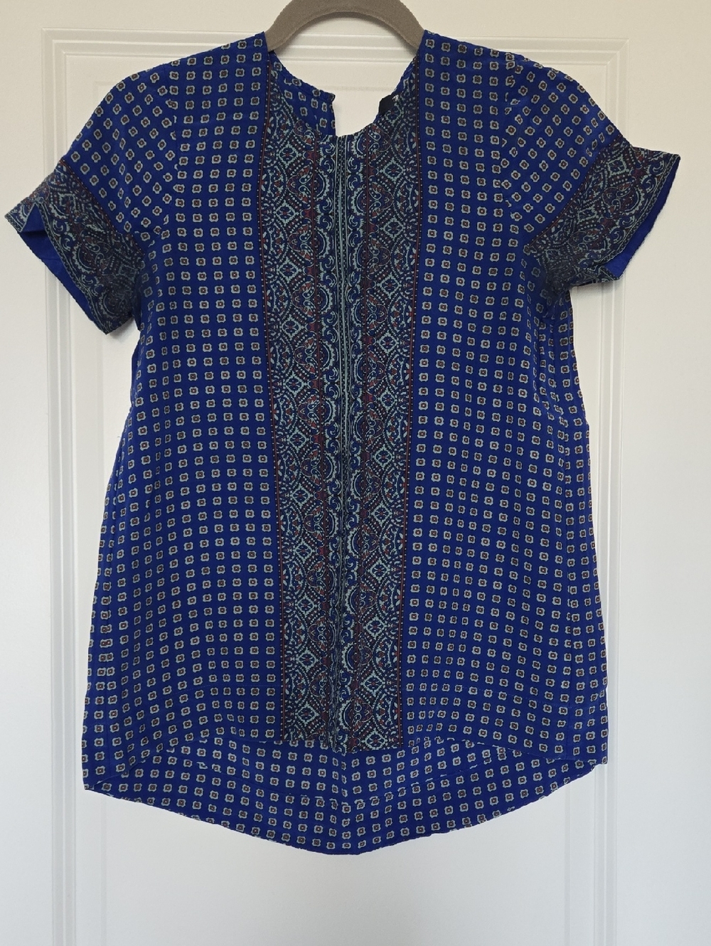 Madewell Blue Patterned Short Sleeve Tunic